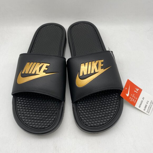 NIKE BENASSI JDI BLACK/METARIC GOLD #343880-016 US MEN\'S SIZE 14